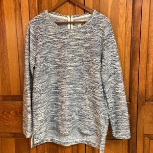 Per Se Rounded Neck Dress Tunic Top Navy/Creamy White w Gold Threading L EUC